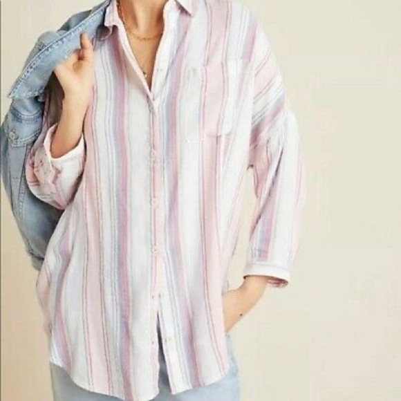 Pilcro Tops - Anthropologie Pilcro The Bo Boyfriend Striped Button-Up Oversized Shirt Sz XS/S